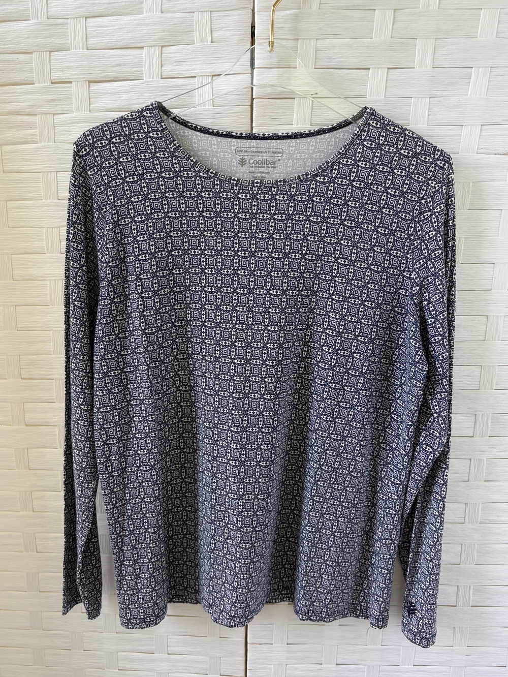 Coolibar Large Long Sleeve Everyday Tee UPF 50+ Navy White Sun Protection Casual